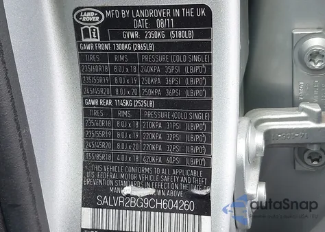 2012 Land Rover Range Rover Evoque Pure Plus from USA, damaged, VIN SALVR2BG9CH604260